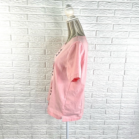 Vintage Pink and White Dandelion Asymmetric Button Up Shirt Size Large - Picture 5 of 8